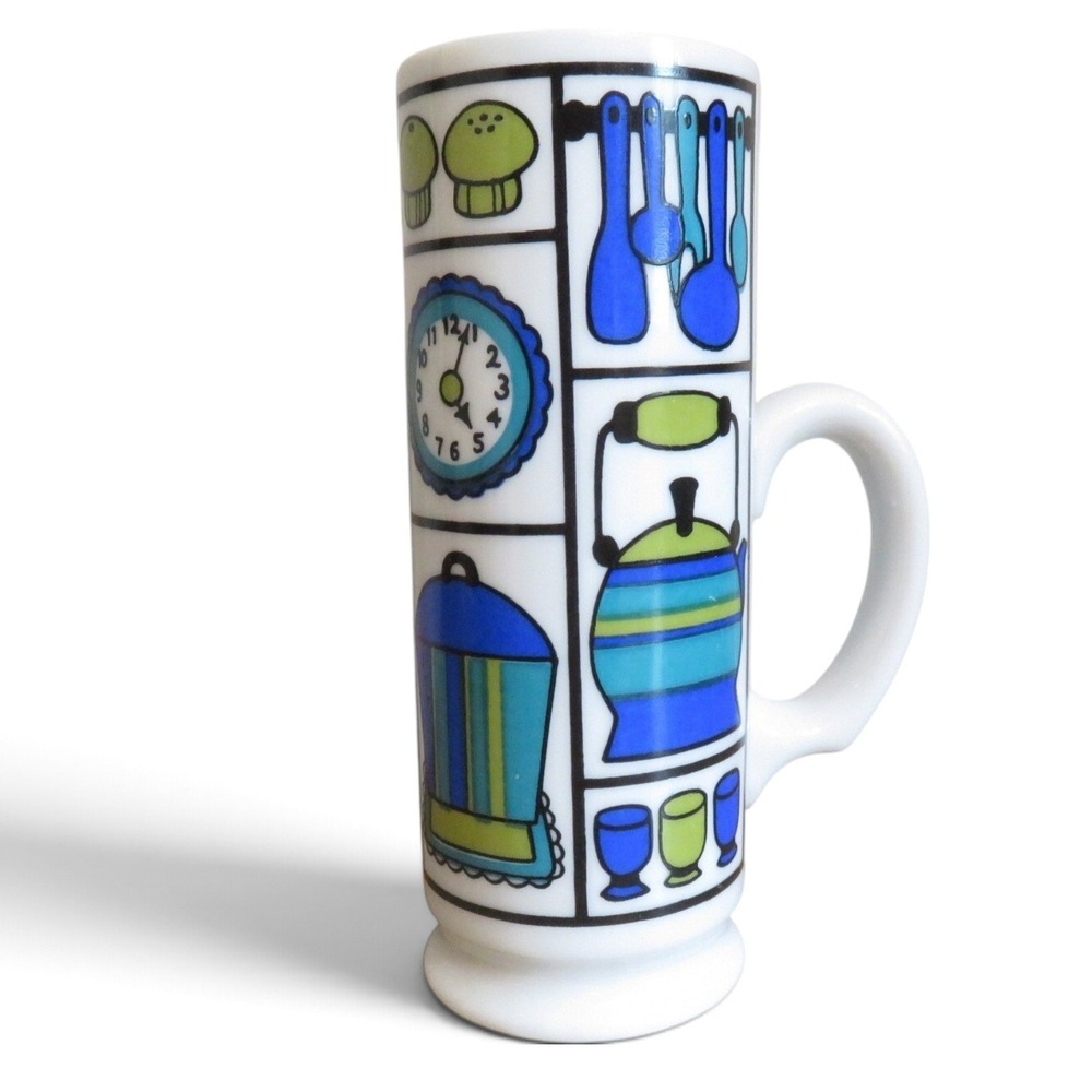 Vintage Parfait Japan R8050 Tall Mug Mid Century Modern Kitchen Blue Green MCM